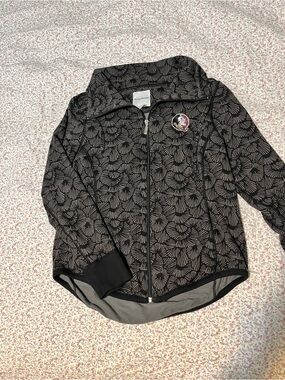 Tommy Bahama Black and Gray Patterned Zip-Up Top. Medium